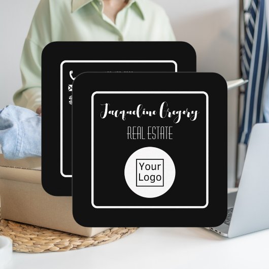 Aangepaste QR-code Moderne Logo Black Small Busine Vierkante Visitekaartje