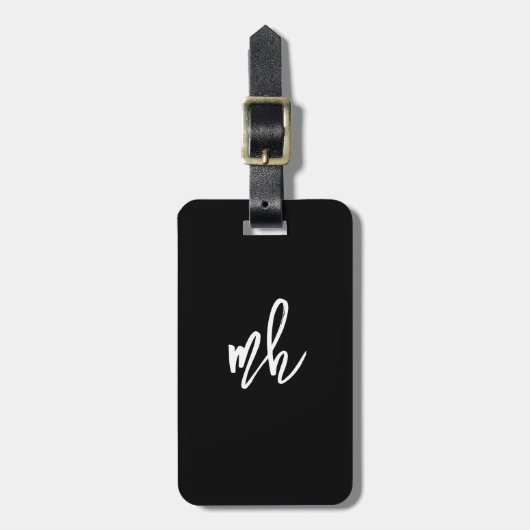 Aangepaste QR-code Monogram Minimaal Zwart-Wit Bagagelabel (Voorkant verticaal)