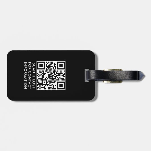 Aangepaste QR-code Monogram Minimaal Zwart-Wit Bagagelabel (Achterkant horizontaal)