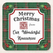 Aangepaste QR-code Restaurant Christmas Green Plai Kartonnen Onderzetters (Voorkant)