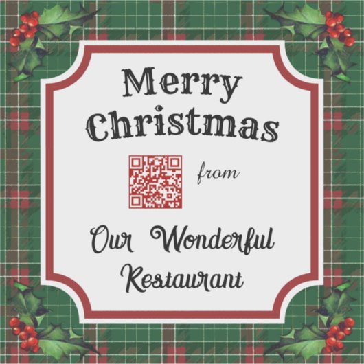 Aangepaste QR-code Restaurant Christmas Green Plai Sticker (Voorkant)