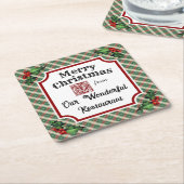 Aangepaste QR-code Restaurant Christmas Plaid Kartonnen Onderzetters (Schuin)