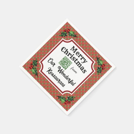 Aangepaste QR-code Restaurant Christmas Plaid Servet (Hoek)