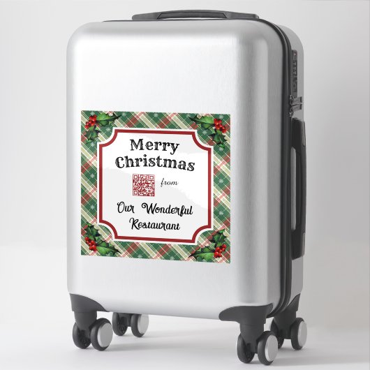 Aangepaste QR-code Restaurant Christmas Plaid Sticker (Koffer)