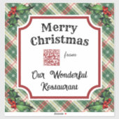 Aangepaste QR-code Restaurant Christmas Plaid Sticker (Vel)