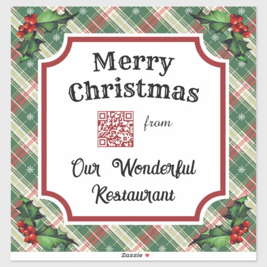 Aangepaste QR-code Restaurant Christmas Plaid Sticker (Vel)