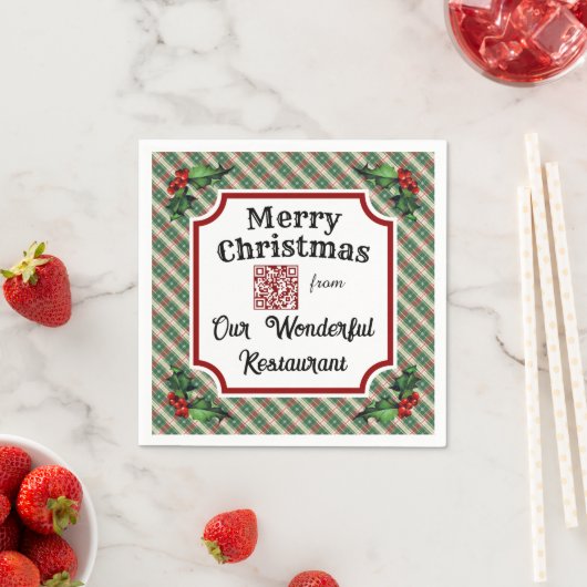 Aangepaste QR-code restaurant kerst plaid Servet (Insitu)