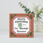 Aangepaste QR Code Restaurant Kerst Rood Plaid Feestdagenkaart (Staand voorkant)