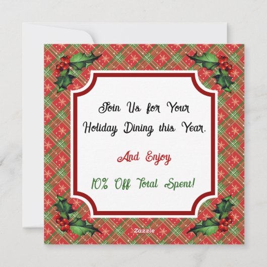 Aangepaste QR Code Restaurant Kerst Rood Plaid Feestdagenkaart (Achterkant)