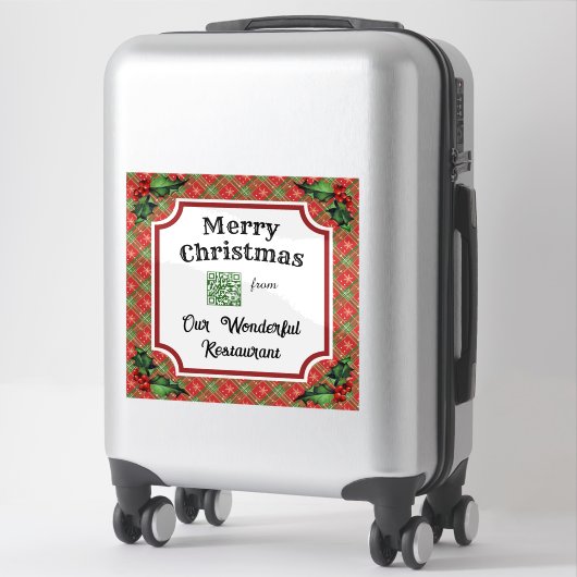 Aangepaste QR Code Restaurant Kerst Rood Plaid Sticker (Koffer)