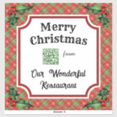 Aangepaste QR Code Restaurant Kerst Rood Plaid Sticker (Vel)