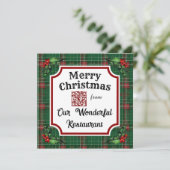 Aangepaste QR-code restaurant Kerstmis groen gerui Feestdagenkaart (Staand voorkant)