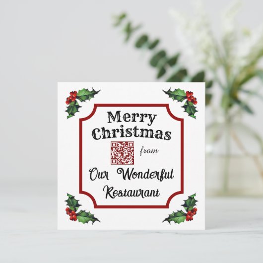 Aangepaste QR Code Restaurant Vrolijk Kerstfeest Feestdagenkaart (Staand voorkant)