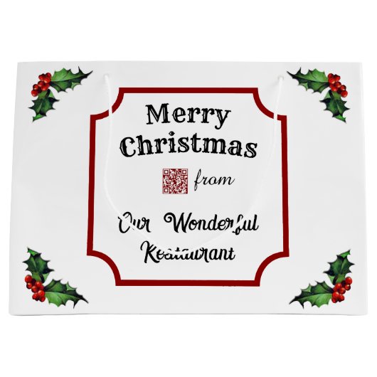 Aangepaste QR Code Restaurant Vrolijk Kerstfeest Groot Cadeauzakje (Voorkant)