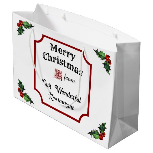 Aangepaste QR Code Restaurant Vrolijk Kerstfeest Groot Cadeauzakje (Achterkant Gekanteld)