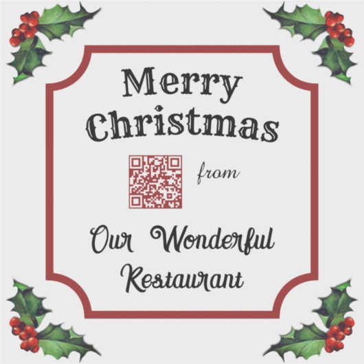 Aangepaste QR Code Restaurant Vrolijk Kerstfeest Sticker (Voorkant)
