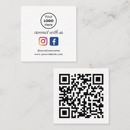 Aangepaste QR Code Retro Social Media Verbind met  Vierkante Visitekaartje (Voorkant / Achterkant)