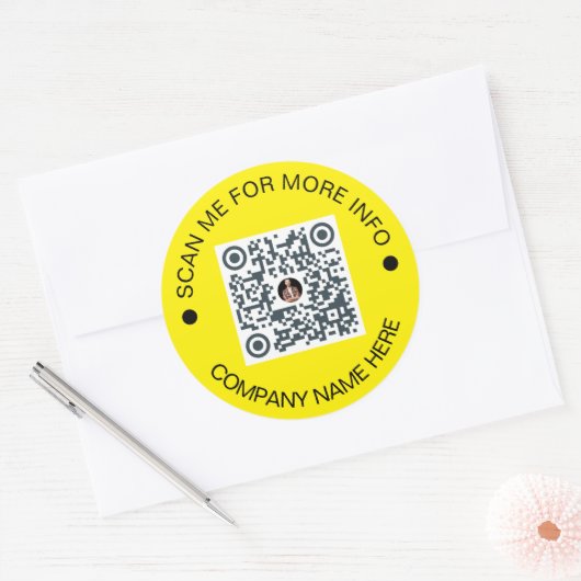 Aangepaste QR-code Rond Geel Waterdicht Bedrijf Ronde Sticker (Envelop)
