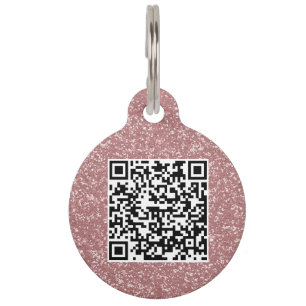 Aangepaste QR-code Roos Gold Glitter Dog Huisdierpenning