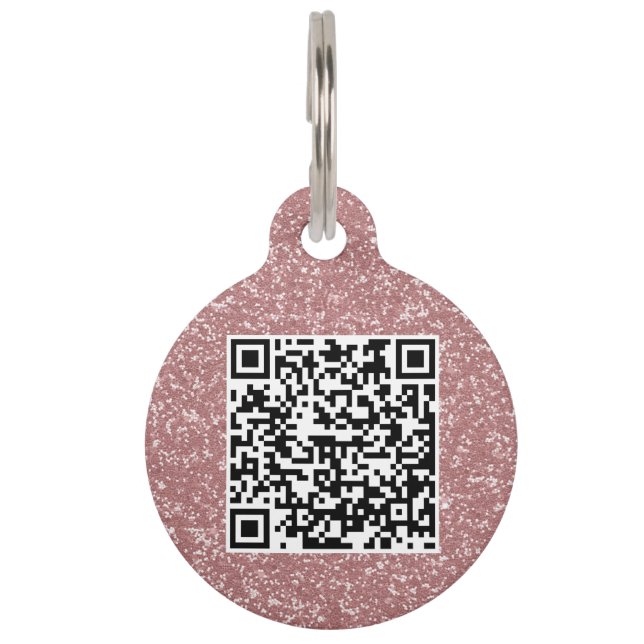 Aangepaste QR-code Roos Gold Glitter Dog Huisdierpenning (Achterkant)