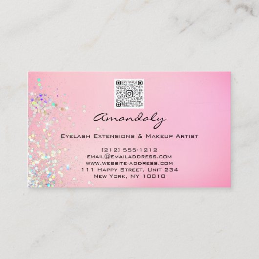 Aangepaste QR Code Roze Glitter Make-up Lipstick L Visitekaartje (Achterkant)