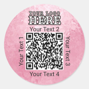 Aangepaste QR-code Roze Zakelijk Logo Branding Ronde Sticker