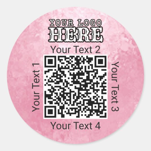 Aangepaste QR-code Roze Zakelijk Logo Branding Ronde Sticker (Voorkant)