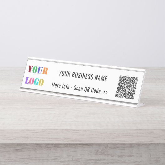 Aangepaste QR-code Scannaam en Logo bedrijf Bureau Naambordje (Voorkant)