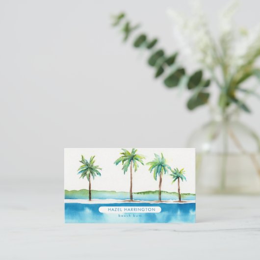 Aangepaste QR Code Scannable Palm Trees Tropical O Visitekaartje (Staand voorkant)