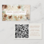 Aangepaste QR Code Scannable Waterverf Floral Boho Visitekaartje (Voorkant / Achterkant)