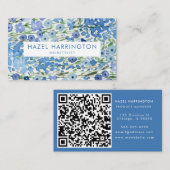 Aangepaste QR-code Scannbare Blauwe Waterverf Bloe Visitekaartje (Voorkant / Achterkant)