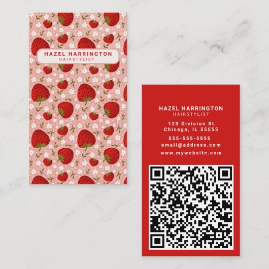 Aangepaste QR-code Scannbare Schattigee aardbei Ve Visitekaartje (Voorkant / Achterkant)