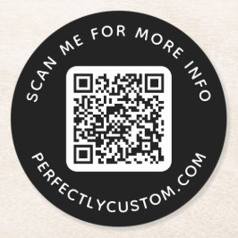 Aangepaste QR-code Scannen voor meer info tekst zw Ronde Kartonnen Onderzetter