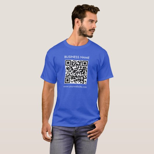 Aangepaste QR Code Sjabloon Mannen Deep Royal Blue T-shirt (Voorkant volledig)