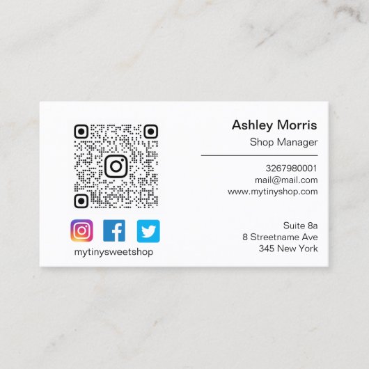 Aangepaste QR-code sociaal online winkelen wit Visitekaartje (Voorkant)