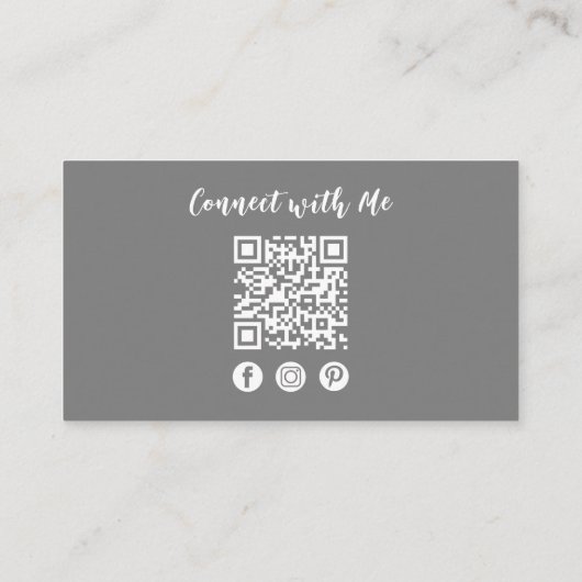 Aangepaste QR Code Social Media Stijlvol Grijs Roz Visitekaartje (Achterkant)