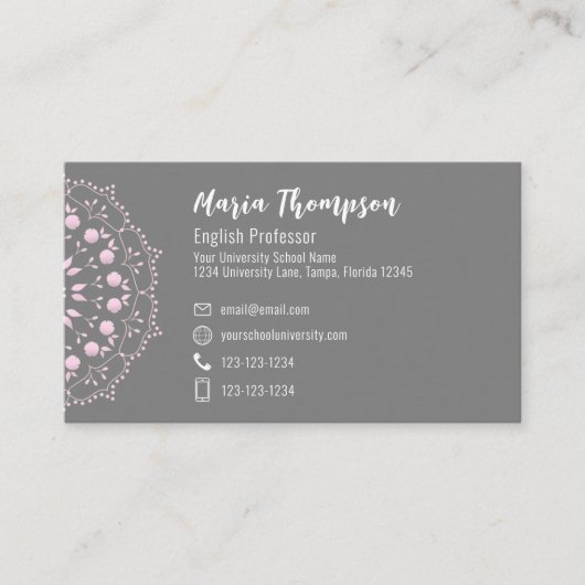 Aangepaste QR Code Social Media Stijlvol Grijs Roz Visitekaartje (Voorkant)