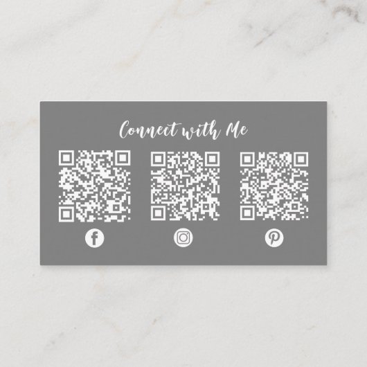 Aangepaste QR Code Social Media Stijlvol Grijs Roz Visitekaartje (Achterkant)