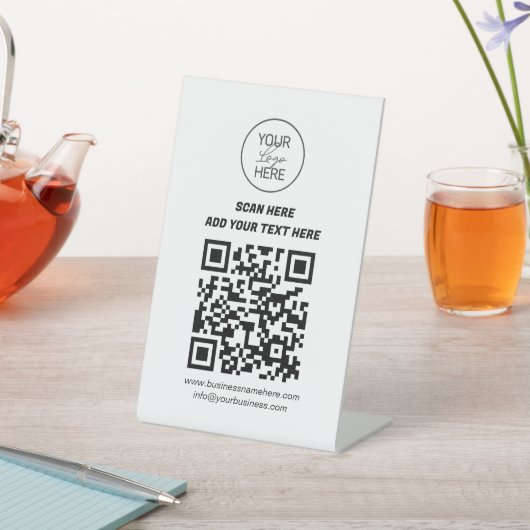 Aangepaste QR-code Tabelteken met Logo | Zakelijke Reclamebord Met Voetstuk (Insitu)
