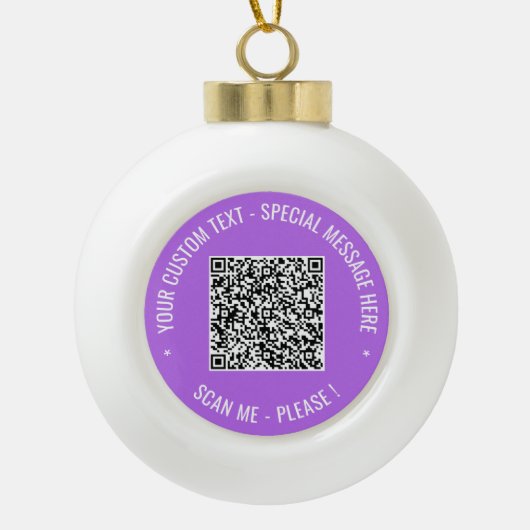 Aangepaste QR Code Tekst Kerstversiering Uw kleure Keramische Bal Ornament (Voorkant)