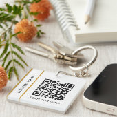 Aangepaste QR-code Tekst Modern Gold White Busines Sleutelhanger (Voorkant Rechts)