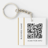 Aangepaste QR-code Tekst Modern Gold White Busines Sleutelhanger (Voorkant)