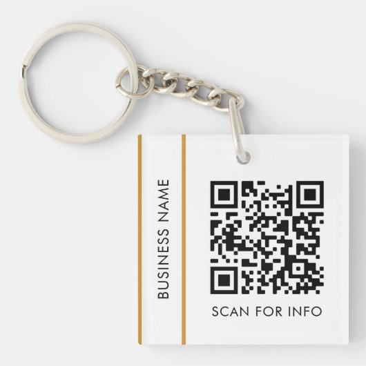 Aangepaste QR-code Tekst Modern Gold White Busines Sleutelhanger (Voorkant)
