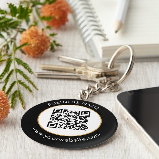 Aangepaste QR-code Tekst Modern Gold White Busines Sleutelhanger (Zijkant)