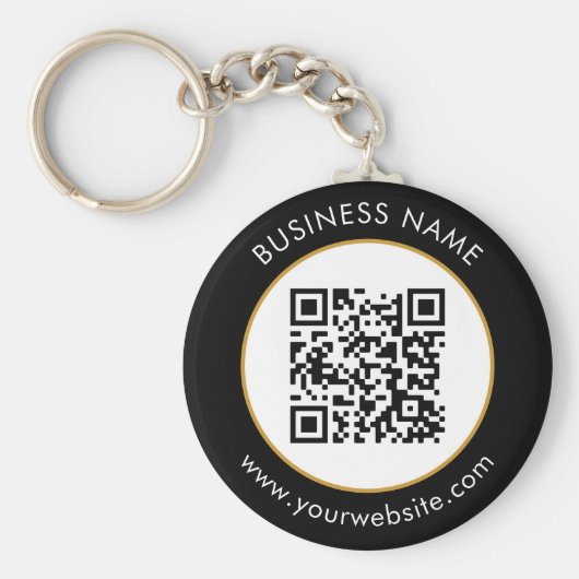 Aangepaste QR-code Tekst Modern Gold White Busines Sleutelhanger (Voorkant)
