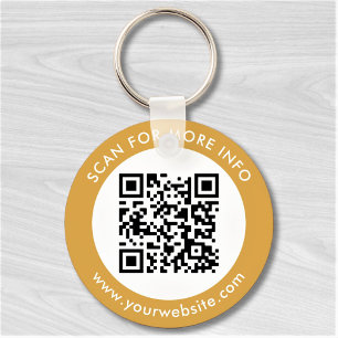 Aangepaste QR-code Tekst Modern Gold White Busines Sleutelhanger