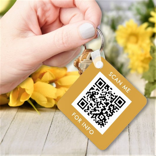 Aangepaste QR-code tekst Modern Goud Wit Zakelijk Sleutelhanger