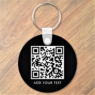 Aangepaste QR-code tekst Modern Zwart Wit Zakelijk Sleutelhanger