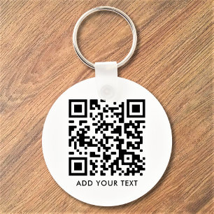 Aangepaste QR-code tekst Modern Zwart Wit Zakelijk Sleutelhanger