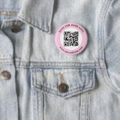 Aangepaste QR Code Tekst Roze Wit Zwart Ronde Button 5,7 Cm (In situ)